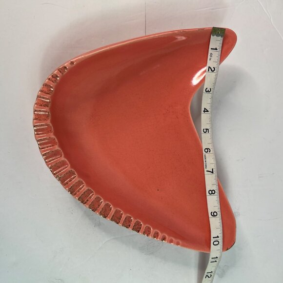Vintage Mid-Century Modern Ceramic Atomic Boomerang Ashtray Dish Coral with Gold - Picture 9 of 11